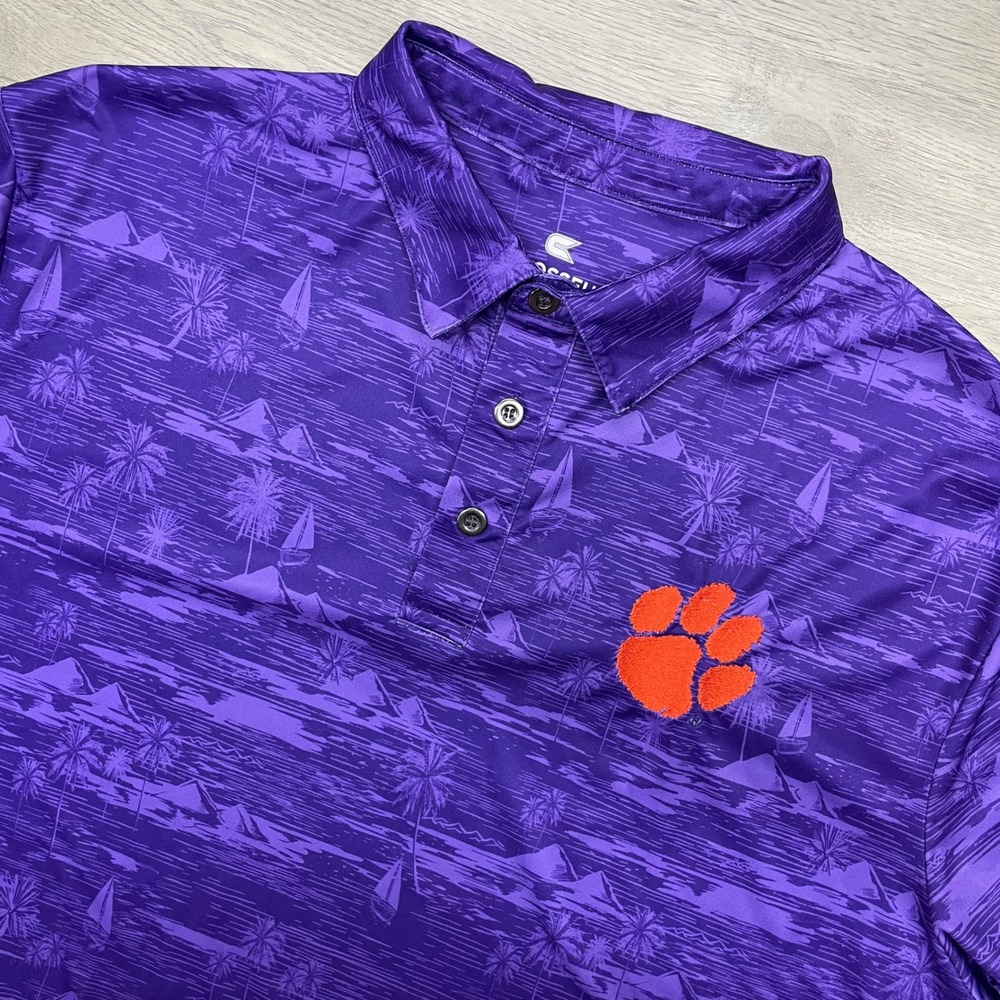 Clemson Tigers Tropical Colosseum Polo Shirt Mens XL Purple Print Short Sleeve